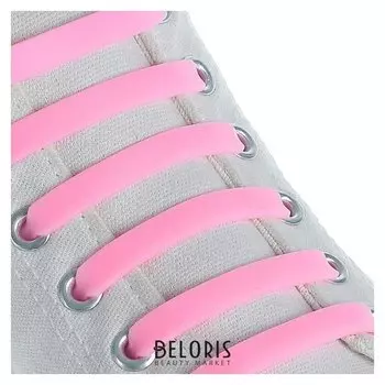 Набор шнурков для обуви, 6 шт, силиконовые, плоские, 13 мм, 9 см, цвет розовый