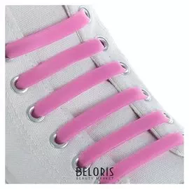 Набор шнурков для обуви, 6 шт, силиконовые, плоские, 13 мм, 9 см, цвет розовый неоновый