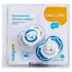 Набор силиконовых пустышек, симетричные, 2 шт., от 6 мес. Мишка