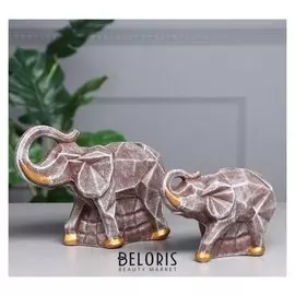 Набор статуэток "Пара слонов", камень, коричневый