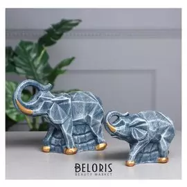 Набор статуэток "Пара слонов", камень, синий