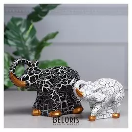 Набор статуэток "Пара слонов", кракелюр, чёрно-белый