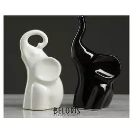 Набор статуэток "Слоны инь-янь № 1", глазурь, бело-чёрный