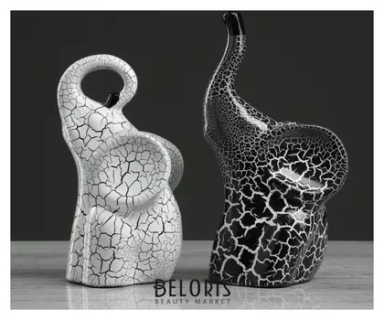 Набор статуэток "Слоны инь-янь № 1", кракелюр, бело-чёрный