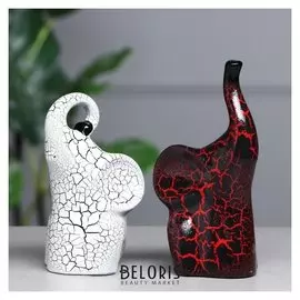 Набор статуэток "Слоны инь-янь № 1", кракелюр, красно-белый