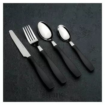 Набор столовых приборов «Хэнди», 24 предмета, на пластиковой подставке, цвет чёрный