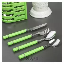 Набор столовых приборов «Хэнди», 24 предмета, на пластиковой подставке, цвет зелёный