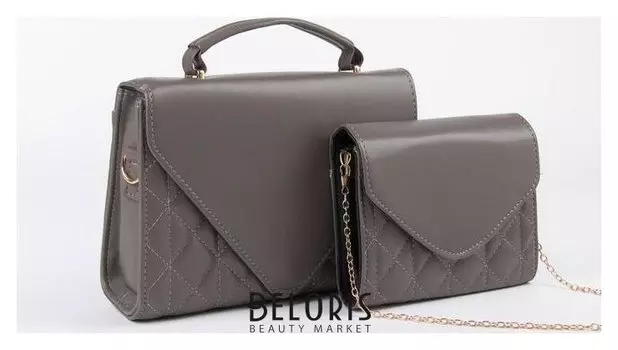 Набор сумок, отдел на клапане, длинный ремень, цепочка, цвет тёмно-серый