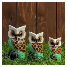 Набор сувенирный "Разноцветные совы" (8,10,12) 9х5х12 см зеленые