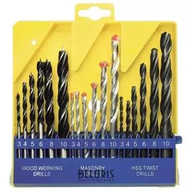 Набор сверл по бетону, металлу, дереву 3-4-5-6-8-10 мм, 18 шт., пластиковый бокс, цилиндрический хвостовик, Sparta