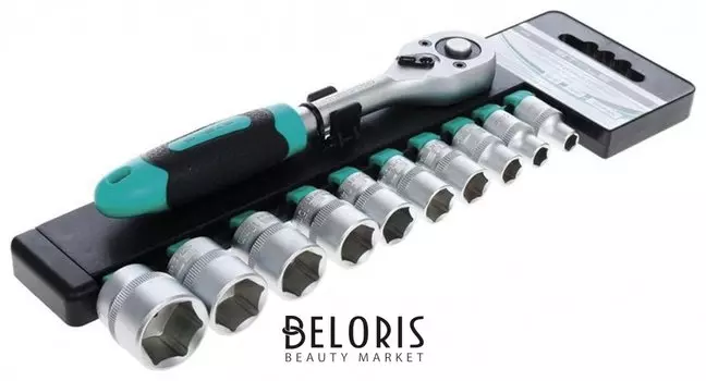 Набор торцевых головок 1/4", 11 предметов, Stels, головки 4-13 мм, трещоточный ключ, пластиковая обойма