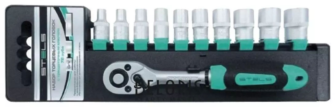 Набор торцевых головок 3/8", 11 предметов, Stels, головки 7-22 мм, трещоточный ключ, пластиковая обойма