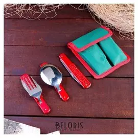 Набор туриста в чехле 5в1 рукоять металл красная с рисунком 11*13,5см