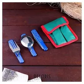 Набор туриста в чехле 5в1 рукоять металл синяя с рисунком 11*13,5см