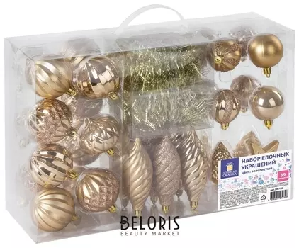 Набор украшений для ели ЗОЛОТАЯ СКАЗКА, 39 предметов, золотистый цвет