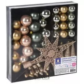 Набор украшений для ели ЗОЛОТАЯ СКАЗКА, 43 предмета, цвет золото + перламутр