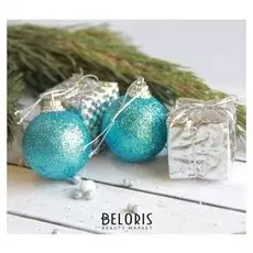 Набор украшений пластик 12 шт "Сказка" (6 подарков, 6 шариков) серебристо-голубой