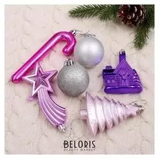 Набор украшений пластик 18 шт "Вечер чуда" (6 шаров, 3 леденца, 3 ёлки, 3 звезды, 3 дома)