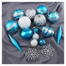 Набор украшений пластик 55 шт "Сильва" белый, серебро, голубой