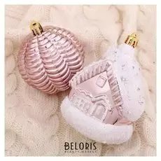 Набор украшений пластик 5 шт "Домик" (3 шара D-7,5 см, 2 домика) розовый