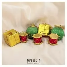 Набор украшений пластик 7 шт "Сочельник" (2 шара,3 барабана,2 подарка)