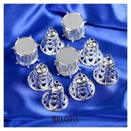 Набор украшений пластик 9 шт "Кружева" (6 колокольчиков, 3 барабана) серебро