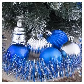 Набор украшений пластик с мишурой 17 шт "Звезда" серебро, синий