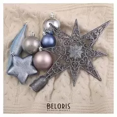 Набор украшений пластик с верхушкой 43 шт "Глория 3" (32 шара, 4 сосульки, 6 звёзд)