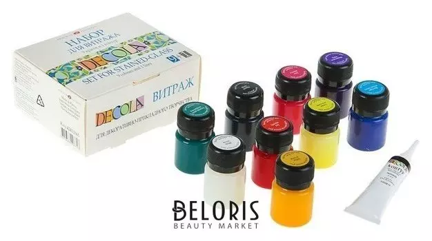 Набор витражных красок по стеклу Decola, 9 цветов, 20 мл + контур