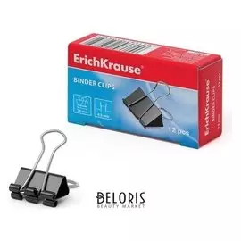 Набор зажимов для бумаг 15 мм, 12 штук, в картонной коробке, чёрные, Erich Krause