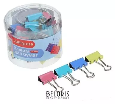 Набор зажимов для бумаг, цветных, 19 мм, 40 шт., 4 цвета, в пластиковой тубе, Calligrata