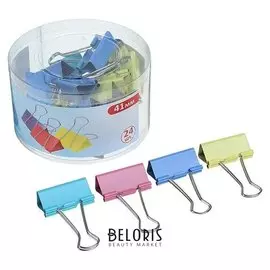 Набор зажимов для бумаг, цветных, 41 мм, 24 шт., 4 цвета, в пластиковой тубе, Calligrata