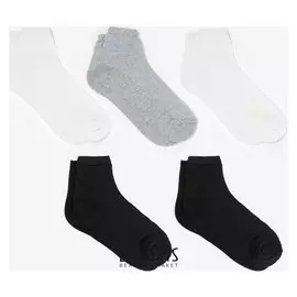 Набор женских носков 5 пар, цвет чёрный (2), белый (2), светло-серый, размер 23-25