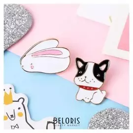 Набор значков "Мультики" кролик и собачка, цветные в золоте