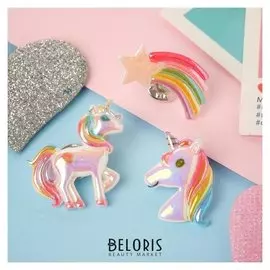Набор значков "Перламутровые" единороги с радугой, форма разноцветные