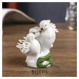 Нэцкэ "Белые уточки-мандаринки с острыми пёрышками" 6х6,5х5 см