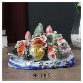 Нэцкэ "Уточки-мандаринки с лотосом"