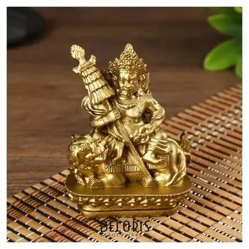 Нэцке полистоун "Божество на собаке Фу" под бронзу 9х7х4 см