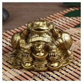 Нэцке полистоун бронза "Черепахи с жабой" 7х9х6,5 см