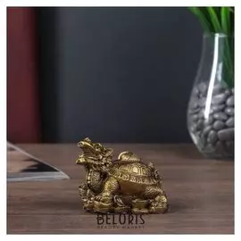 Нэцке полистоун бронза "Драконочерепаха на монетах со слитком на панцире" 6,5х9х6 см