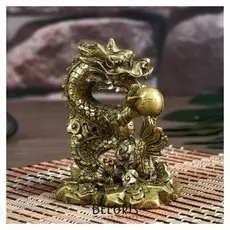 Нэцке полистоун под бронзу "Дракон с шаром" 8х5х7 см