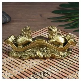 Нэцке полистоун под бронзу "Драконочерепахи на монетах с жуи" 6х13,5х5 см