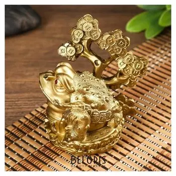 Нэцке полистоун "Жаба с денежным деревом" под бронзу 10х9,5х7,2 см