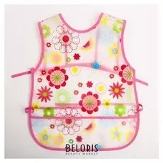 Нагрудник-фартук непромокаемый для девочки, с отворачивающимся карманом, на завязках