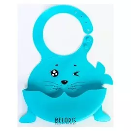 Нагрудник силиконовый "Морской котик", цвет голубой