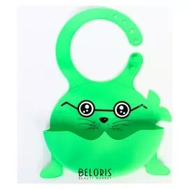 Нагрудник силиконовый "Морской котик", цвет зеленый