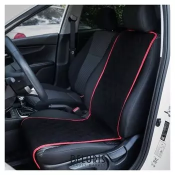 Накидка на переднее сиденье, велюр, размер 35 х 130 см, черный с красным кантом