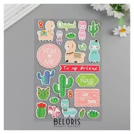 Наклейка картон "Ламы и кактусы" 28х14 см