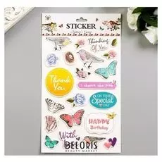 Наклейка картон "Птицы и бабочки" 28х14 см