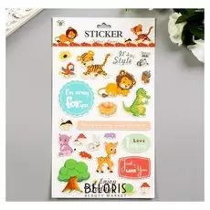 Наклейка картон "Зверята" 28х14 см